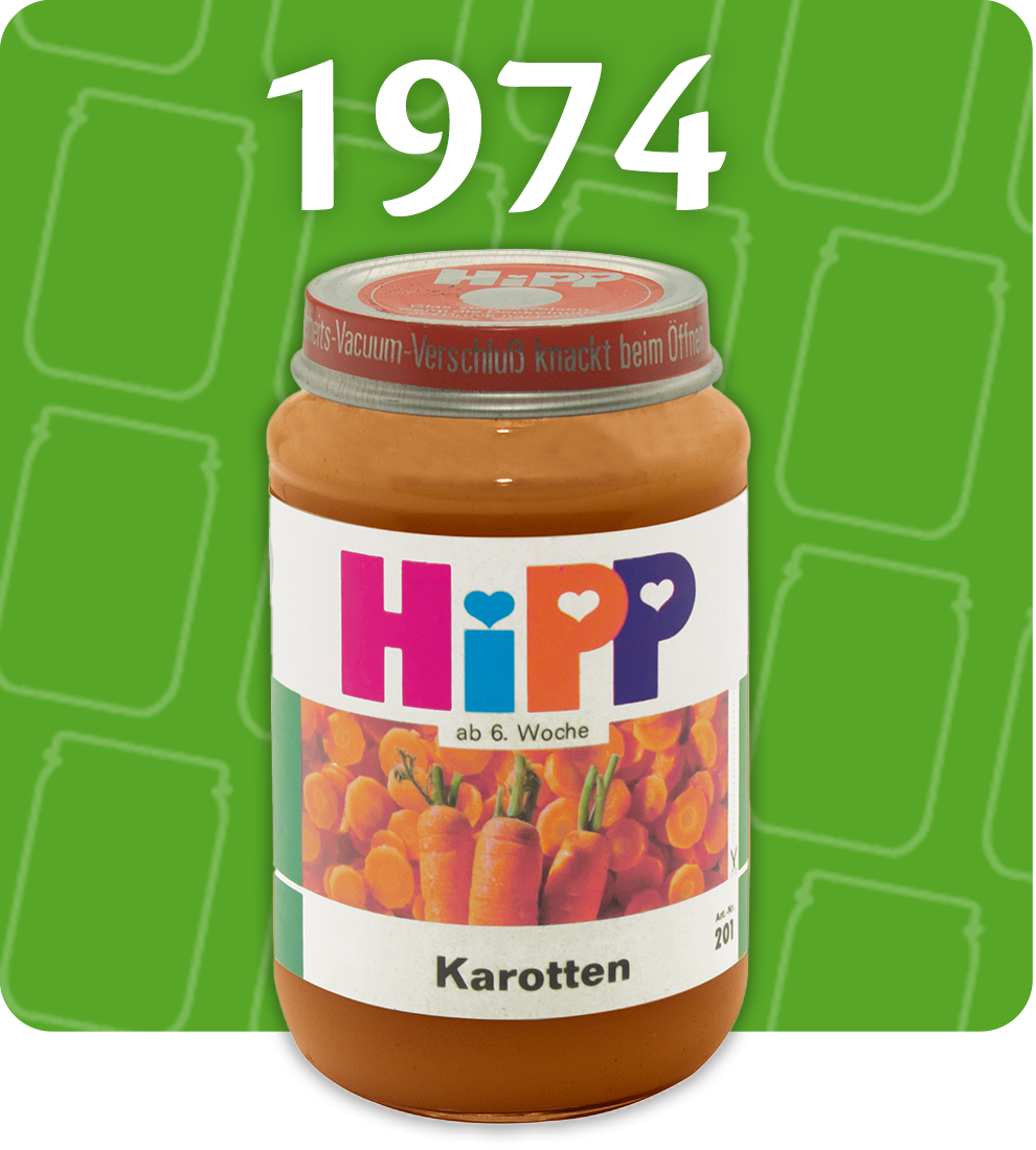 A 1974 jar of Hipp baby food with carrots.