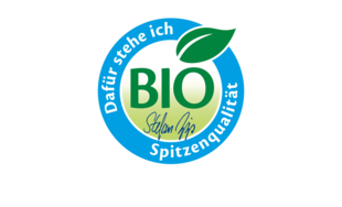 Kružni logo s riječju „BIO“ u sredini, okružen njemačkim tekstom.