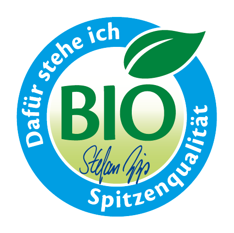 Kružni logo s riječju „BIO“ u sredini, okružen njemačkim tekstom.