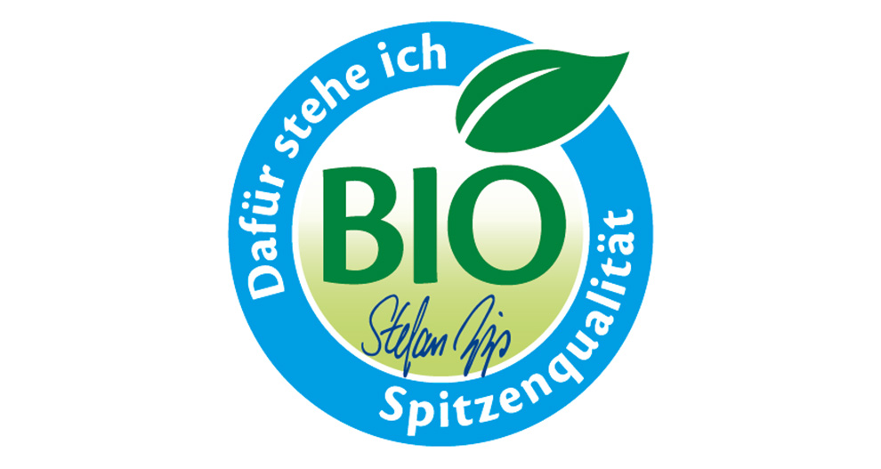 Kružni logo s riječju „BIO“ u sredini, okružen njemačkim tekstom.