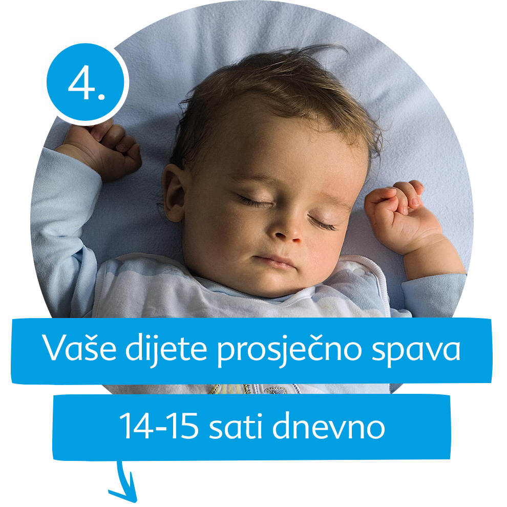 Usnulo dijete okruženo je tekstom na stranom jeziku.