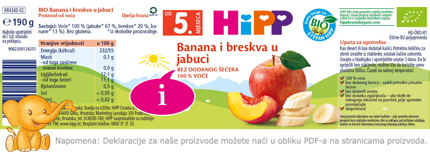 Etiketa proizvoda za prehrambeni proizvod koja prikazuje nutritivne informacije, sastojke i elemente robne marke.