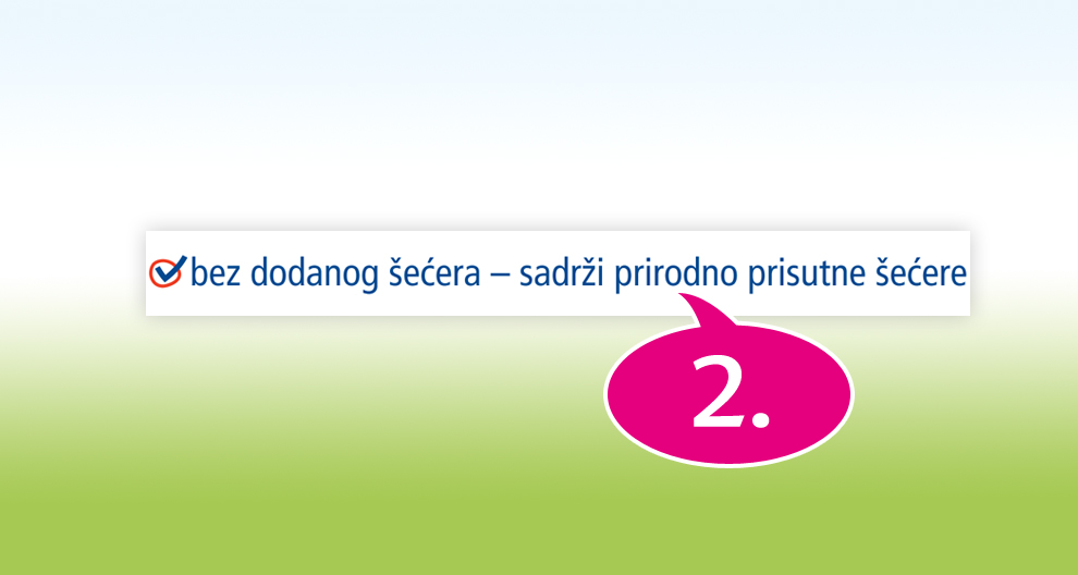 Bijeli banner s plavim tekstom i crvenom kvačicom postavljen je preko zelene gradijentne pozadine, s ružičastim govornim oblačićem koji sadrži broj 2.