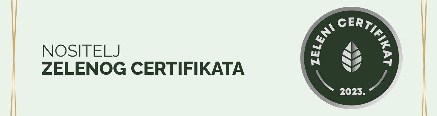 Certifikacijski pečat s tekstom "Zelenog Certifikata" i godinom "2023", što označava zeleni certifikat za 2023. godinu.