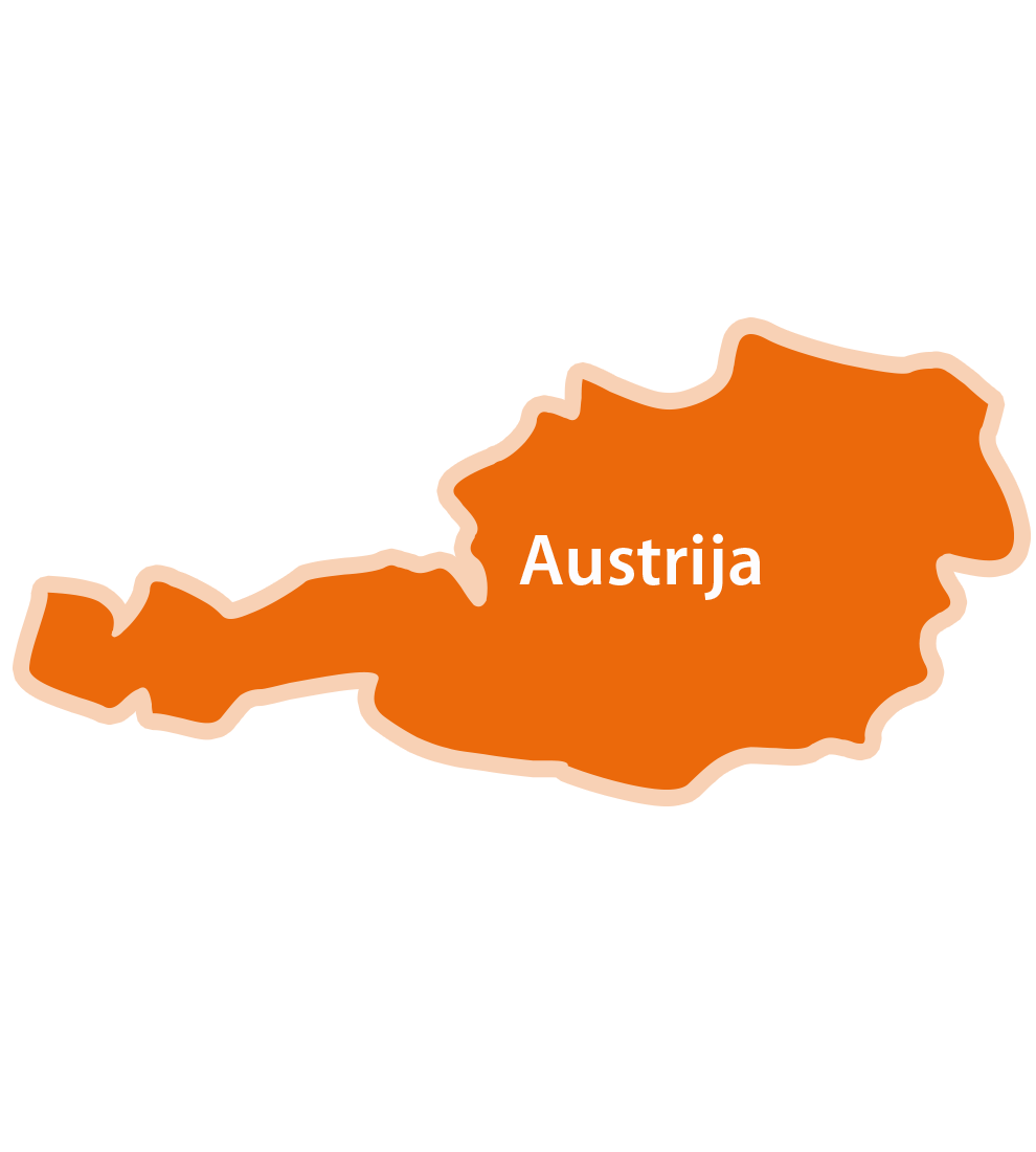 Karta Austrije s ispisanim imenom države.