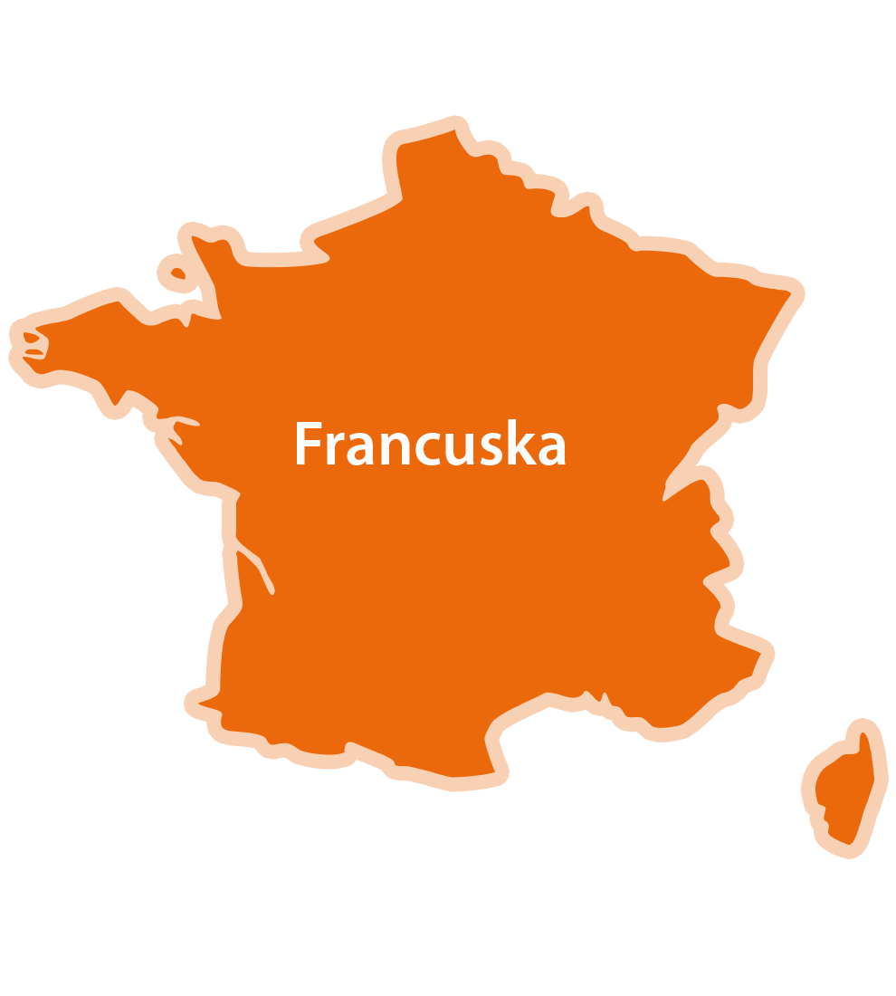 Silueta karte s natpisom "Francuska" u sredini.