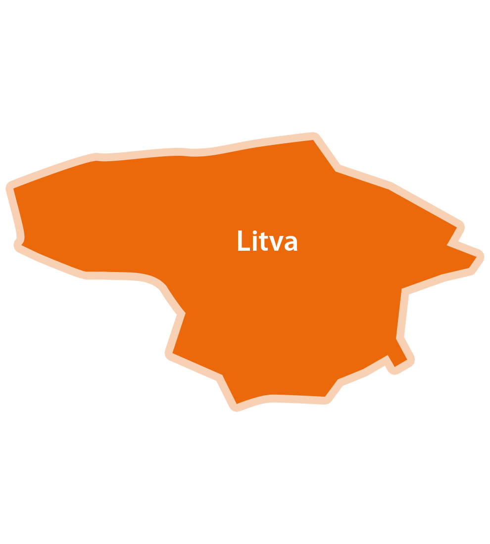Pojednostavljena karta Litve s označenim glavnim gradom Vilniusom.