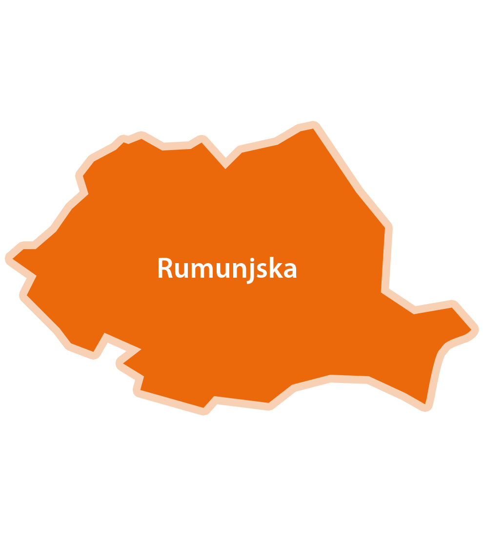 Karta Rumunjske, s imenom države napisanim u sredini.